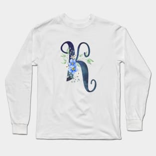 Floral Monogram K Wild Blue Flowers Long Sleeve T-Shirt